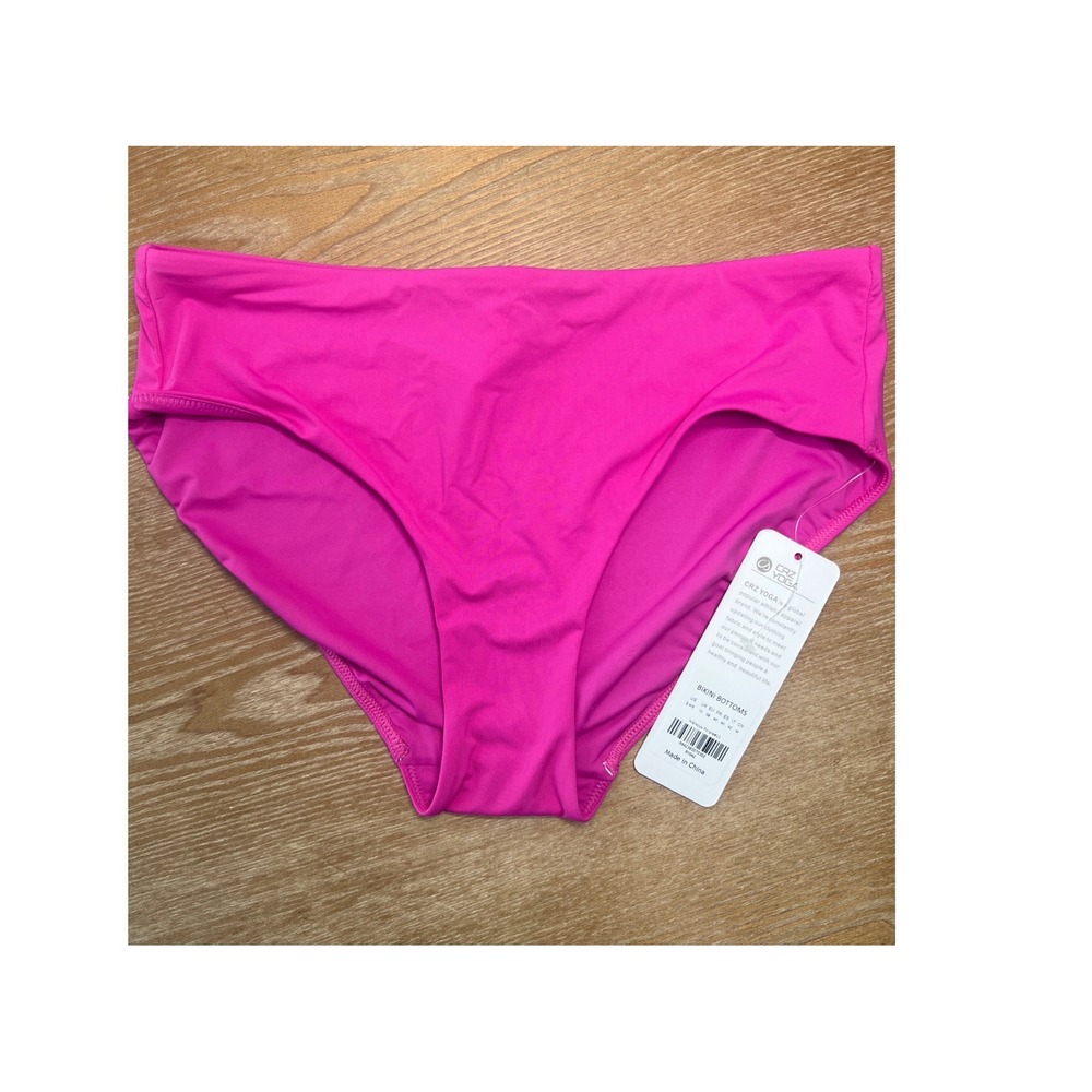 CRZ YOGA Womens Mid Rise Bikini Bottoms Hibiscus Purple Pink Full Coverage M NWT